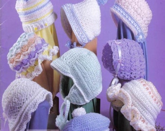 9 Crochet Baby Infant Bonnets Hats Caps Patterns Pdf Instant Download 3 to 6 Months