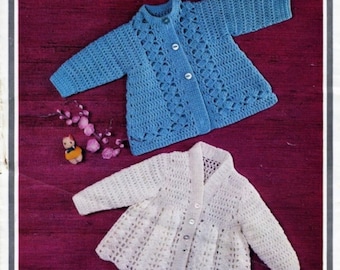 ALMOST FREE Vintage Baby Jacket Crochet Pattern Knitted Jackets Matinee Coats PDF Instant Download Knitting For Babies Chest Size 18-19 "