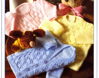 CUTE Baby Sweater and Cardigan Knitting Pattern PDF Download size chest 16-24 "