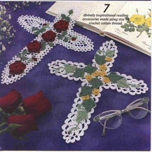 7 Vintage Crochet Lacy Floral Crosses Knit Decor Christian Holy Bible Bookmark Pdf Instant Download Thread Lace Ornaments