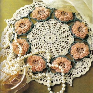 STUNNING Vintage Crochet Holiday Fans and Roses Doily Pattern Round Doily Centrepiece Vintage Thread Crochet Pdf  Instant Download