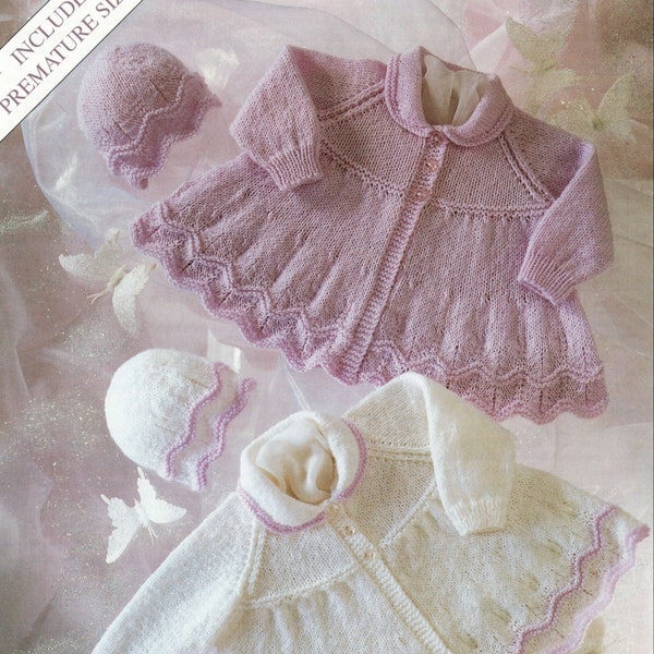 Vintage Preemie Baby Girl Matinee Coats Baby Hats Pdf Instant Download 12" , 14", 16", 18", 20" Chest Size