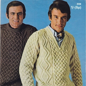 Vintage Mens Aran Sweater Knitting Pattern Pdf Instant Download DK 3848 ...