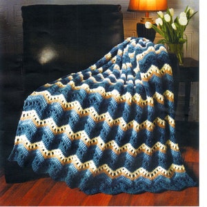 STUNNING Vintage Ripple Waves Afghan Crochet Pattern Pdf Instant Download Throw Plaid Blanket