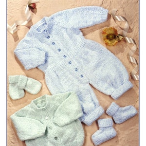 ADORABLE Vintage Baby Raglan Cardigan /Romper Suit / Bootees Mitts Knitting Patterns PDF Instant Download 16"-20" chest