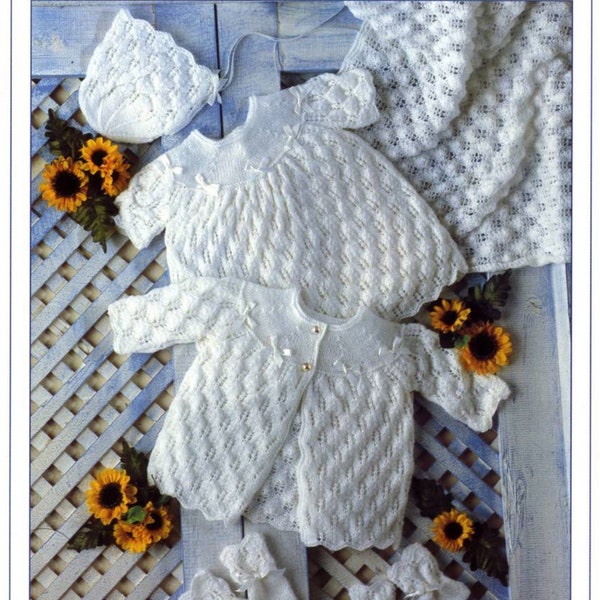 CUTE vintage Baby Layette Set Knitting Pattern Pdf Instant Download Preemie Clothes Coat Dress Shawl Bonnet Booties 12 - 18"