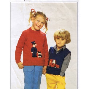 ALMOST FREE Vintage Children Sweaters Knitting Pattern PDF  1980s (Wendy 2262) (Child Size)