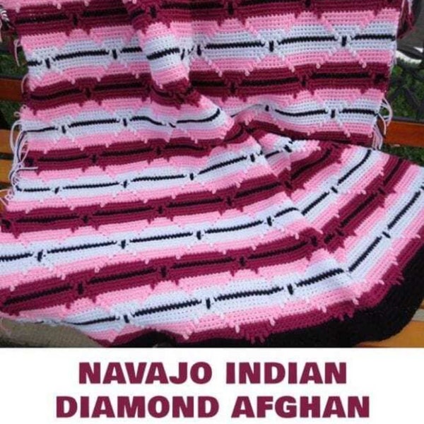 SUPERBE vintage Indian Navajo Afghan Crochet Pattern PDF Téléchargement instantané American Afghan Plaid