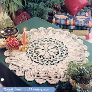 STUNNING Vintage Diamond Table Topper Crochet Doily Pattern Round Doily Centrepiece Vintage Thread Crochet Pdf  Instant Download