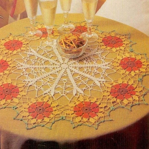Splendido motivo centrino all'uncinetto vintage, centrotavola rotondo con girasoli, filo vintage all'uncinetto, Pdf, download immediato