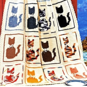 Vintage CATS  Afghan Crochet Pattern Pdf Instant Download Throw Blanket Plaid