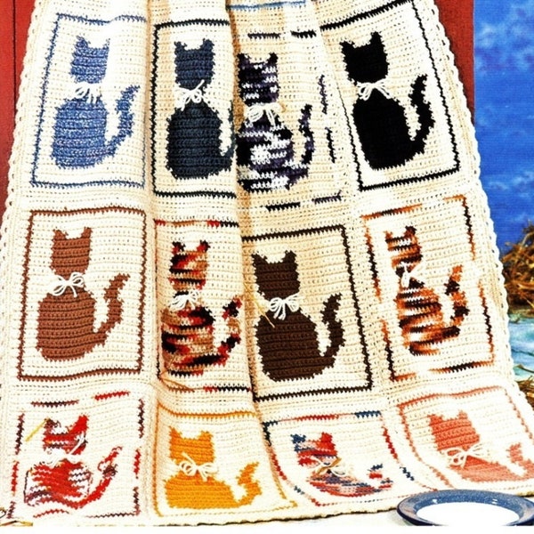 Vintage CATS  Afghan Crochet Pattern Pdf Instant Download Throw Blanket Plaid