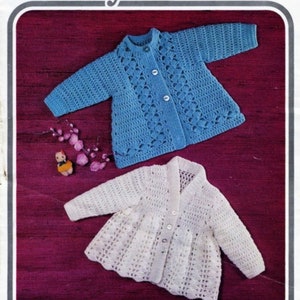 ALMOST FREE Vintage Baby Jacket Crochet Pattern Knitted Jackets Matinee Coats PDF Instant Download Knitting For Babies Chest Size 18-19 zdjęcie 1