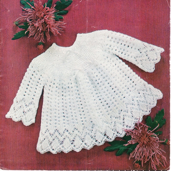 CUTE Vintage Baby Matinee Coat 3 and 4 Ply Knitting Pattern Pdf 18 - 20 " chest