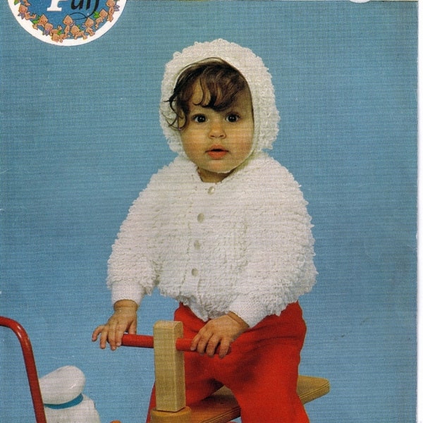 Vintage Baby Loopy Jacket Hat Knitting Patterns Pdf Instant Download Easy DK 20"-24" Chest