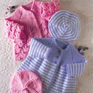 CUTE Vintage Baby Matinee Coats Berets DK 4 Ply Knitting Pattern Pdf Instant Download 14&quot;  16&quot; 18&quot; 20&quot; Inch Chest