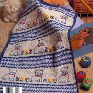 CUTE Vintage Baby Kittens Blanket Afghan Crochet Pattern  PDF Instant Download Afghan Throw Bedspread