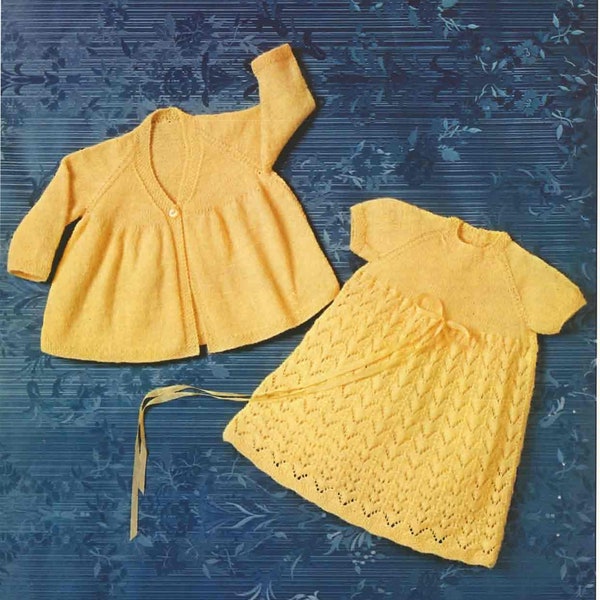 ALMOST FREE  Vintage Baby Girl Dress Coat Knitting Pattern 16-18 " 3 PLY Easy