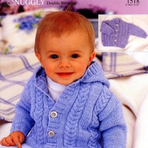 CUTE Vintage Baby  Cardigan Hooded and Round Neck Knitting Pattern DK Pdf Instant Download From Birth to 6 Years 16"-26" Inch