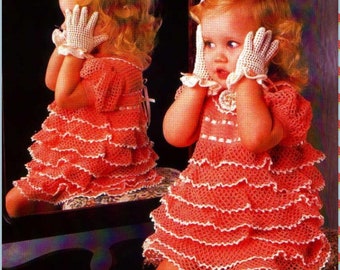 ALMOST FREE Vintage Baby Dress Crochet Pattern Gloves Patterns Knitting For Girl Croched  Apparel 1990s Pattern Valentine Girl Dress Easy