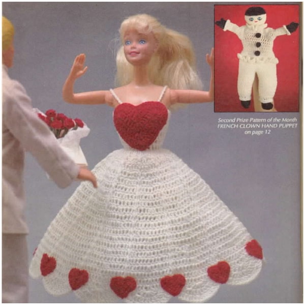 ALMOST FREE Valentine Vintage Fashion Doll Outfit Sweetheart Dress Easy Beginners Crochet   PDF Download