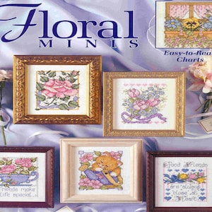 Vintage 12 FLORAL MINIS Cross Stitch Patterns Set Pdf Instant Download Mini Cross Stitch Easy Embroidery Needlepoint Design Gift Idea