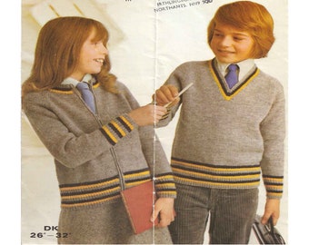 ALMOST FREE Vintage Children Sweater Knitting Pattern Girls Zip Jacket Boys Sweater Easy  PDF Knitted (Wendy 1279) 26 - 32 " Chest Size