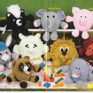 ALMOST FREE 9 Vintage Crochet Animal Pillows Patterns Cute Animal Toys Pdf Instant Download Easy Instructions Crochet Lion Racoon Lion Lamb