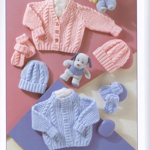 Guanti per cappello cardigan vintage per bambini Set modello di maglia DK Pdf Download istantaneo Facile petto da 12-22 "