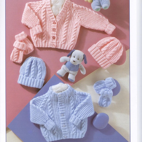 CUTE Baby Cardigan Hat Mittens Set Knitting Pattern DK Pdf Instant Download Easy 12-22" chest