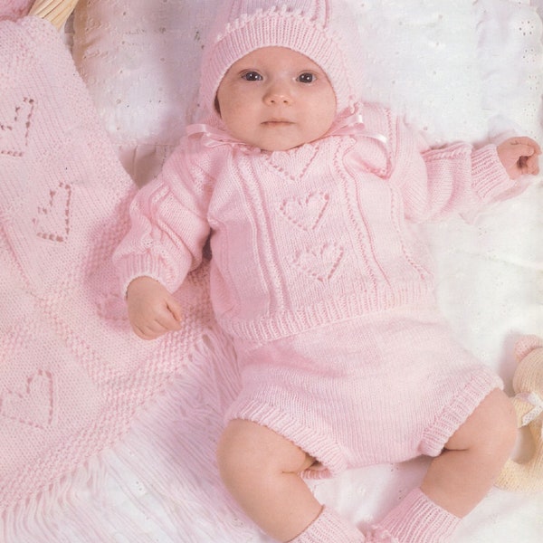 Vintage Baby Girl Heart Motif  Layette  Knitting and Crochet Pattern  Pdf Instant Download Easy