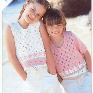 CUTE Vintage Girls Top and Vest Knitting Patterns  Easy Embroidery Detail Pdf Instant Download Easy DK 22-32 "