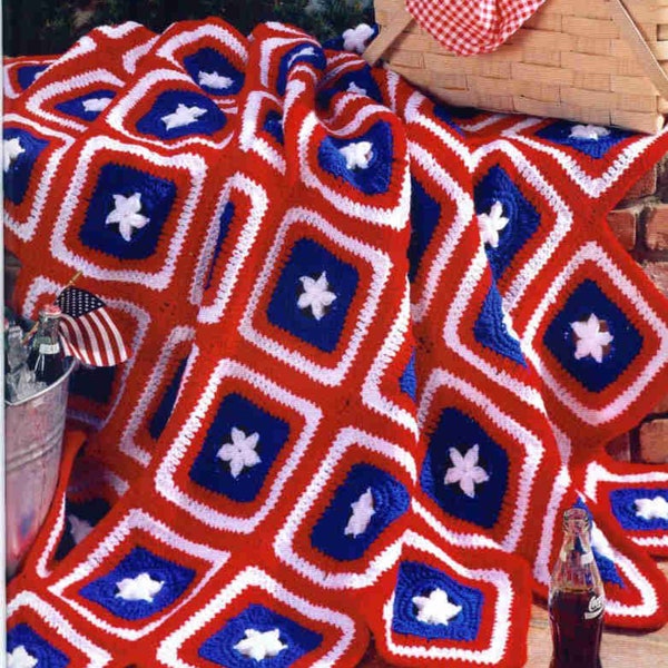 CUTE Vintage Afghan Crochet Pattern PDF Instant Download American Patriotic Afghan Throw Blanket