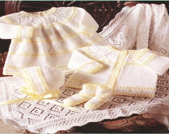 ALMOST FREE Vintage Baby Clothing Set Knitting Pattern - Knitted Dress Bonnet Bootees Cardigan Shawl PDF Instant Download Newborn Preemie