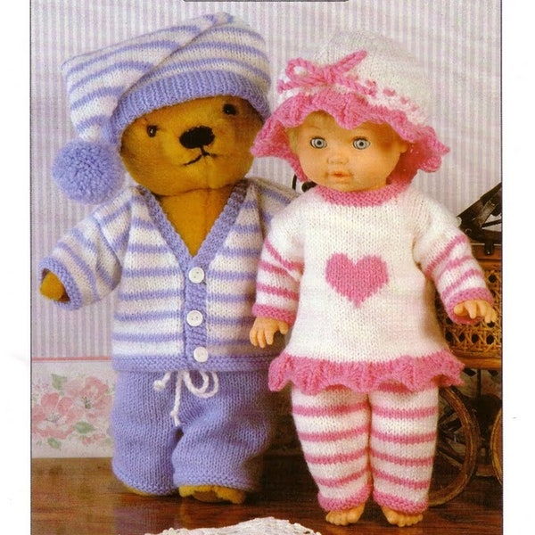 Niedliche Puppe Outfits Strickmuster, Pyjama Bär Puppe, Sofort Download PDF, einfach zu folgen, 12 "bis 14", 15 bis 18, 19 bis 22" Brust