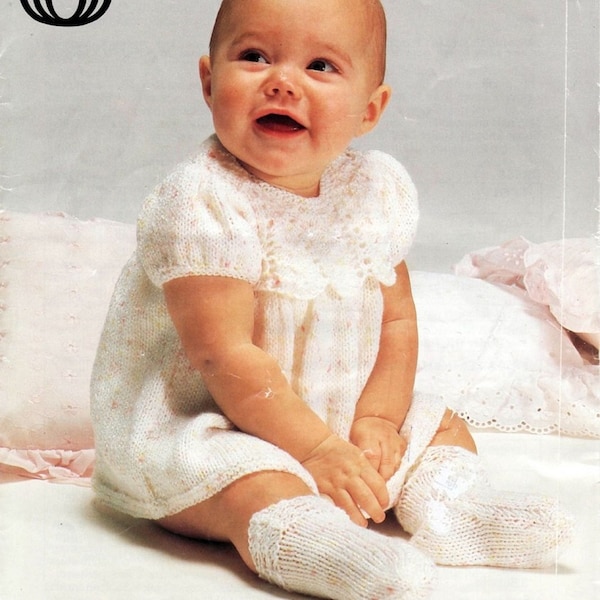 CUTE Vintage Premature  Baby Dress and Socks Outfit DK Knitting Pattern Pdf Instant Download Easy 14" 18" Chest 0 -  3 months