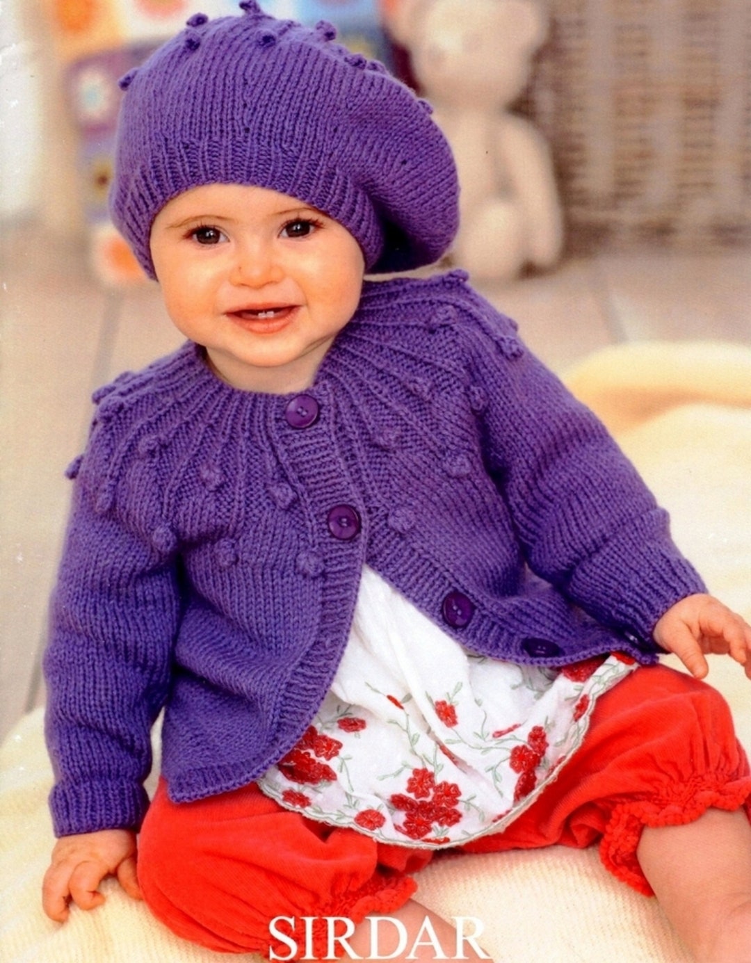 CUTE Vintage Baby Girl Cardigan and Beret Knitting Pattern DK Pdf Instant Download From Birth to