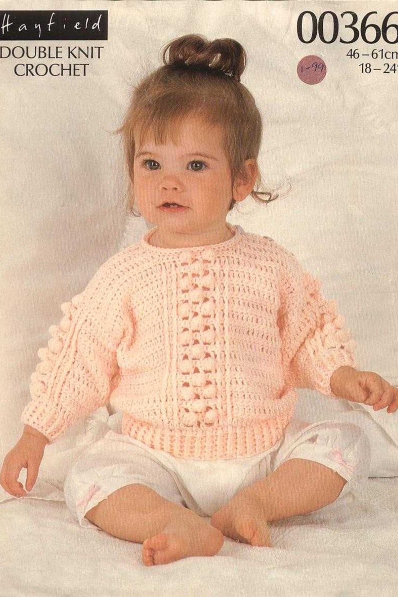 ALMOST FREE Vintage Baby Sweater Crochet Pattern Bobble Panel Sweater PDF Instant Download Easy Baby Girl Outfit image 1