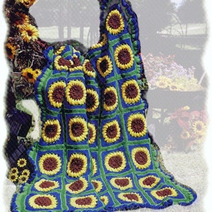 STUNNING Vintage Crochet Pattern PDF Instant Download Sunflower Afghan Throw Blanket