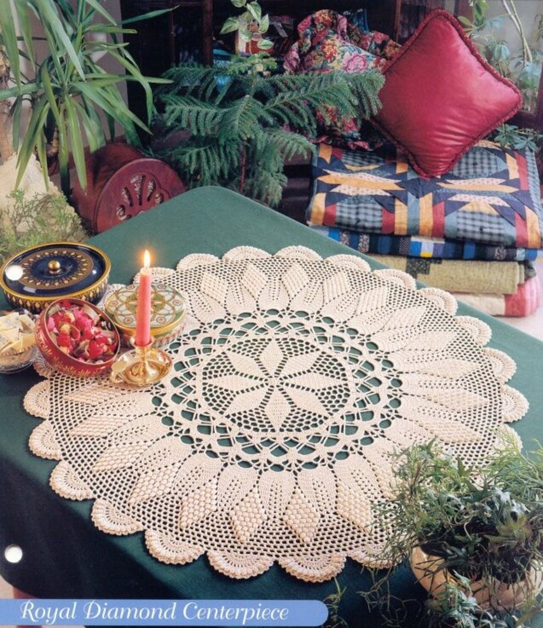 STUNNING Vintage Diamond Table Topper Crochet Doily Pattern Round Doily ...