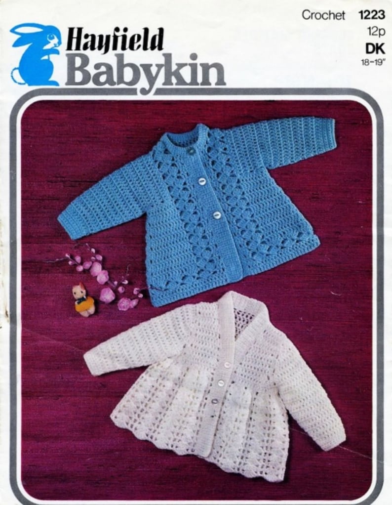 ALMOST FREE Vintage Baby Jacket Crochet Pattern Knitted Jackets Matinee Coats PDF Instant Download Knitting For Babies Chest Size 18-19 zdjęcie 1