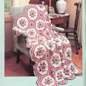 CUTE Victorian Afghan Dimensional  Octagon Afghan With Roses Crochet Pattern Pdf Instant Download Romantic Plaid Blanket Afghan Throw