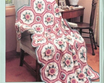 CUTE Victorian Afghan Dimensional  Octagon Afghan With Roses Crochet Pattern Pdf Instant Download Romantic Plaid Blanket Afghan Throw