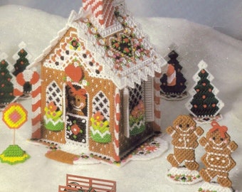 Vintage GINGERBREAD HOUSE  Plastic Canvas Pattern Pdf Instant Download Christmas Cross Stitch Easy Embroidery