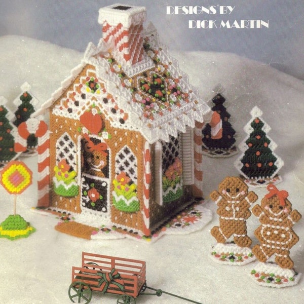 Vintage GINGERBREAD HOUSE  Plastic Canvas Pattern Pdf Instant Download Christmas Cross Stitch Easy Embroidery