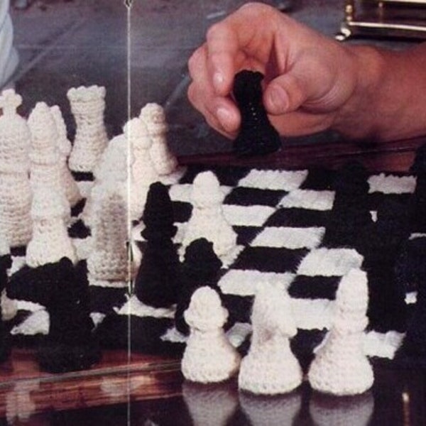 Vintage Crochet Chess Set Game Toy Pattern Pdf Instant Download Size 14"