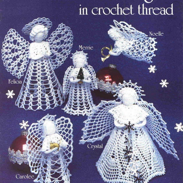 Vintage Crochet Ángeles Navidad Punto Decoración Seis Ángeles de Navidad Árbol Topper Decoración Pdf Descarga Instantánea Hilo Adornos de encaje