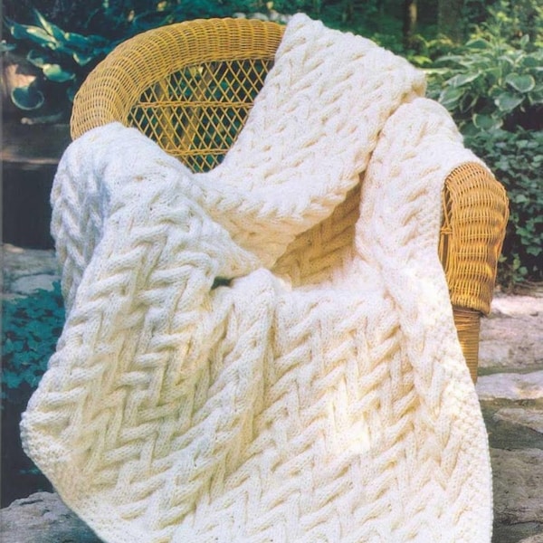 CUTE Vintage Cable Pattern Afghan Knitting Pattern PDF Instant Download Afghan Throw Blanket Bedspread