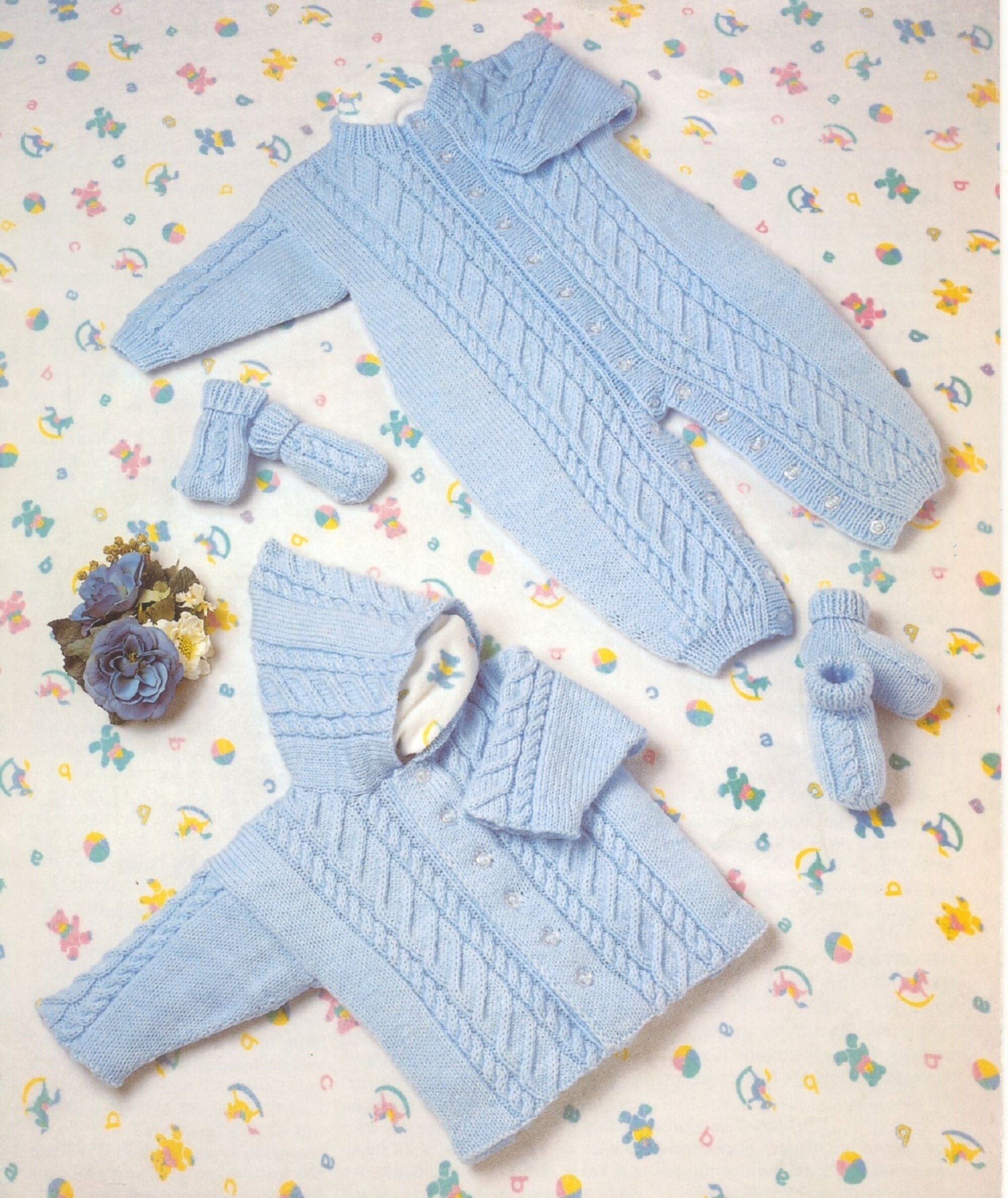 CUTE Baby Blue Set Knitting Pattern All in One Jacket Bootees Etsy