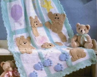 CUTE Afghan Crochet Pattern Lovely Bears  Pdf Instant Download Easy to Follow
